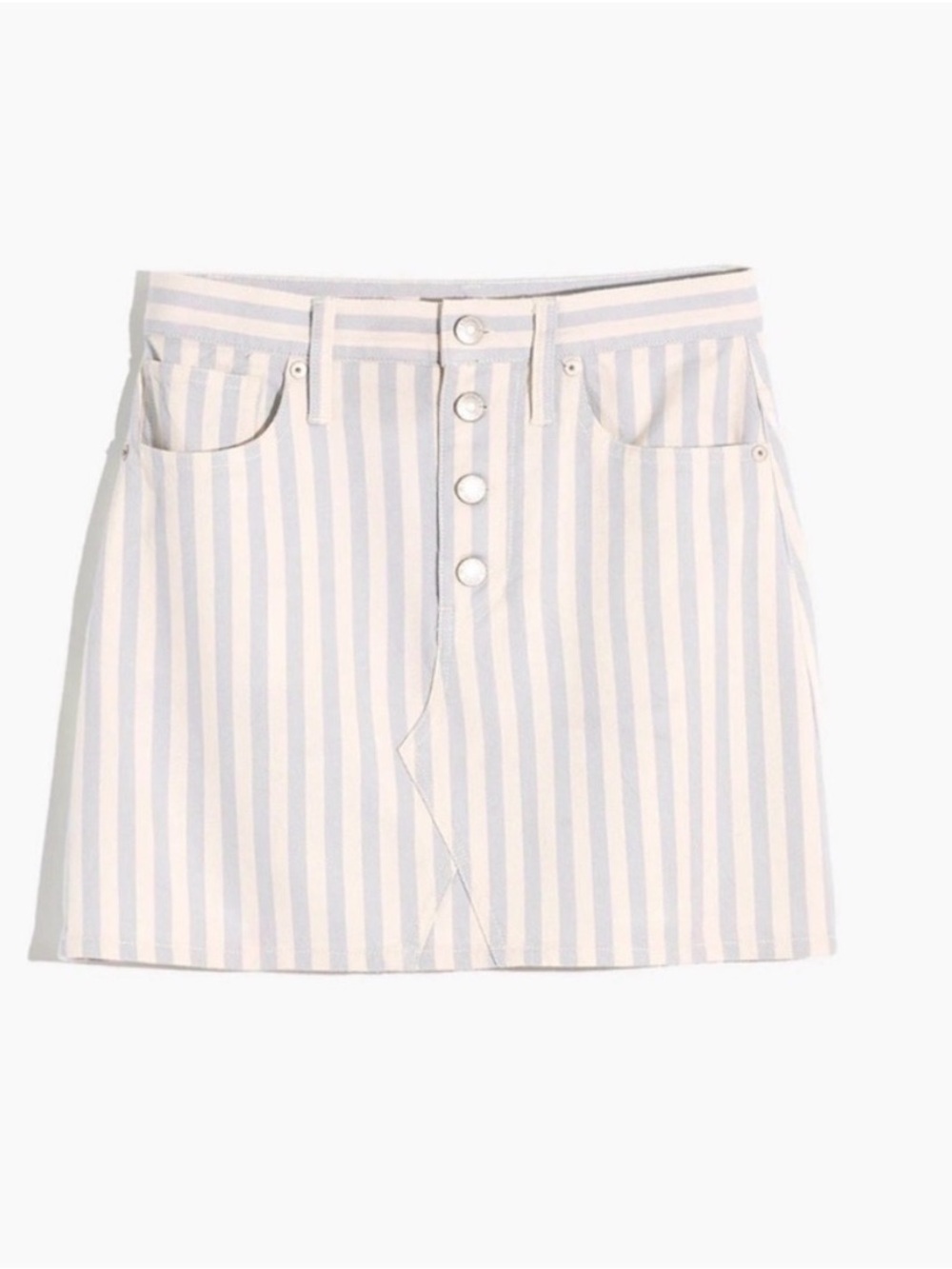 Madewell Striped Button-Front Mini Skirt in Light Blue and White